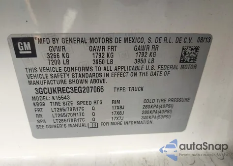 2014 Chevrolet Silverado 1500 1Lt from USA, damaged, VIN 3GCUKREC3EG207066